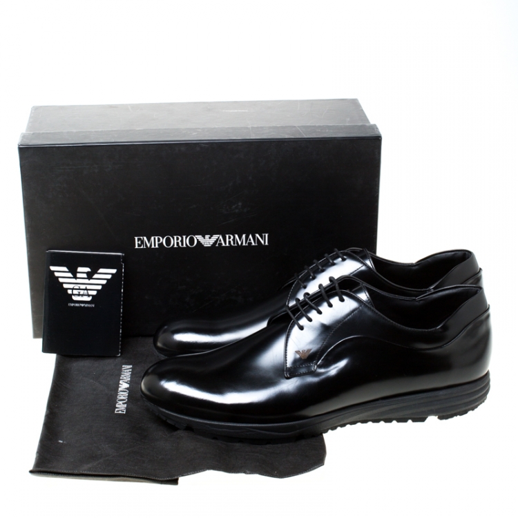 Pre Owned Emporio Armani Black Leather Lace-Up Derby Oxford Size 45
