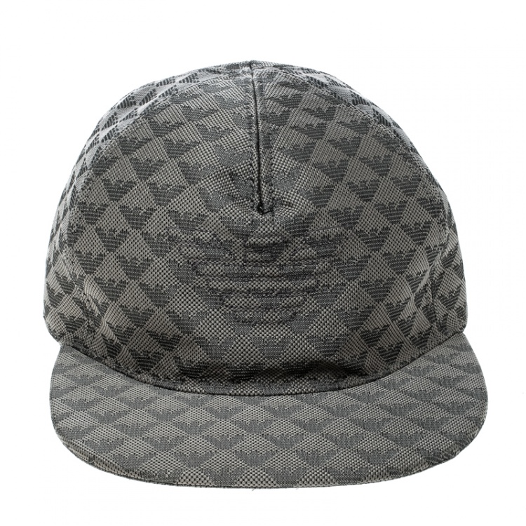Pre Owned Emporio Armani Grey Monogram Logo Embroidered Baseball Cap S
