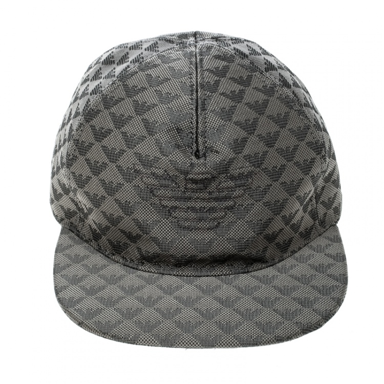 Pre Owned Emporio Armani Grey Monogram Logo Embroidered Baseball Cap S