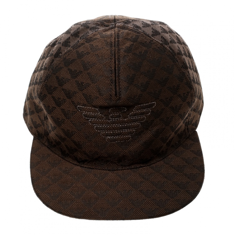 Pre Owned Emporio Armani Brown Monogram Logo Embroidered Baseball Cap M