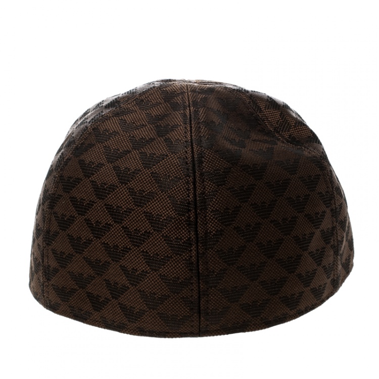 Pre Owned Emporio Armani Brown Monogram Logo Embroidered Baseball Cap M