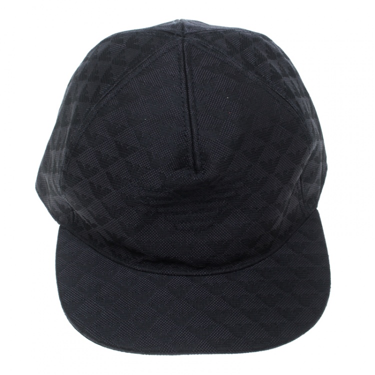 Pre Owned Emporio Armani Dark Grey Monogram Logo Embroidered Baseball Cap L