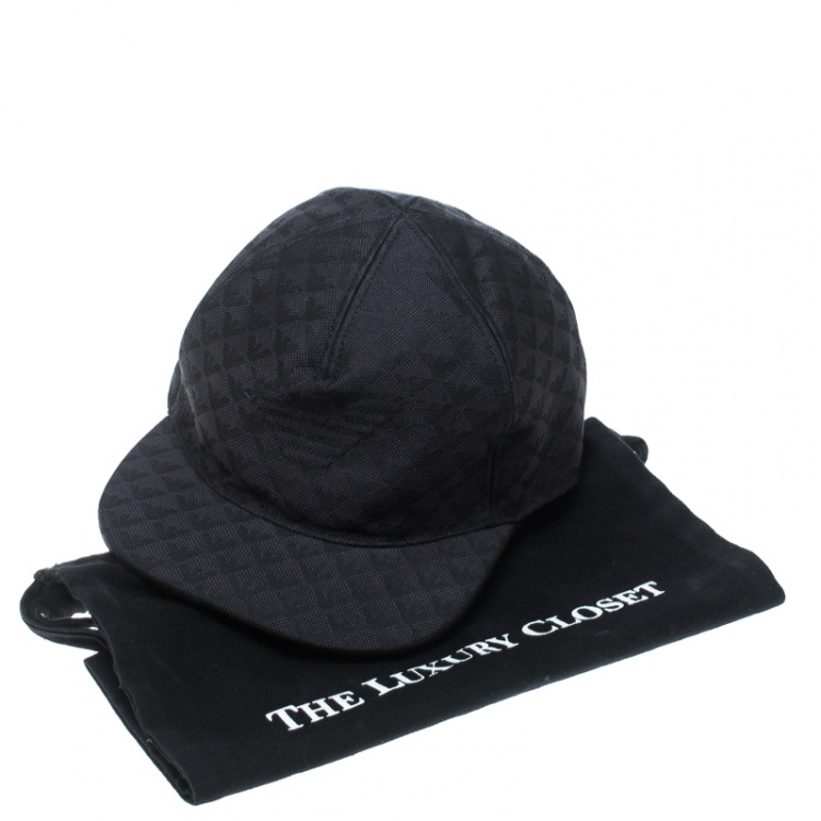 Pre Owned Emporio Armani Dark Grey Monogram Logo Embroidered Baseball Cap L