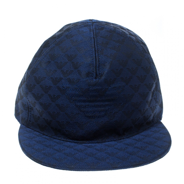 Pre Owned Emporio Armani Electric Blue Monogram Logo Embroidered Baseball Cap L