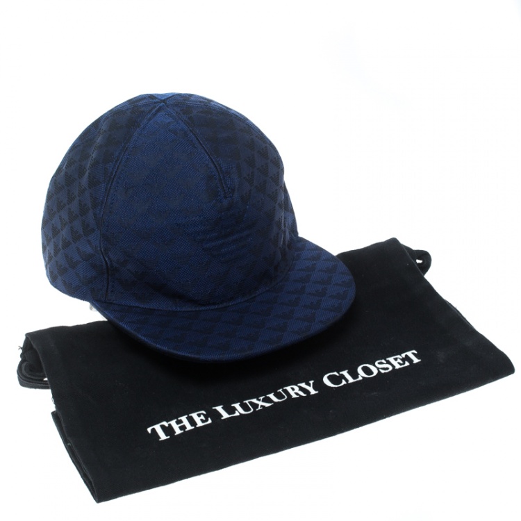 Pre Owned Emporio Armani Electric Blue Monogram Logo Embroidered Baseball Cap L