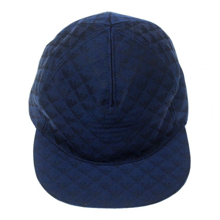 Pre Owned Emporio Armani Electric Blue Monogram Logo Embroidered Baseball Cap S