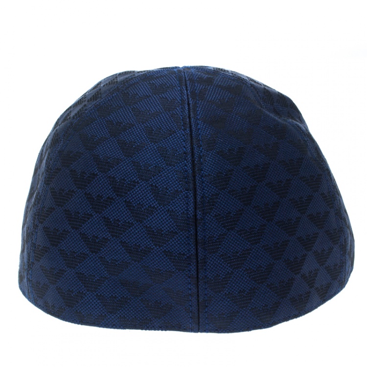 Pre Owned Emporio Armani Electric Blue Monogram Logo Embroidered Baseball Cap S