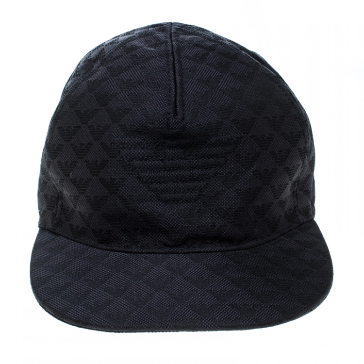 Pre Owned Emporio Armani Grey Monogram Logo Embroidered Baseball Cap S