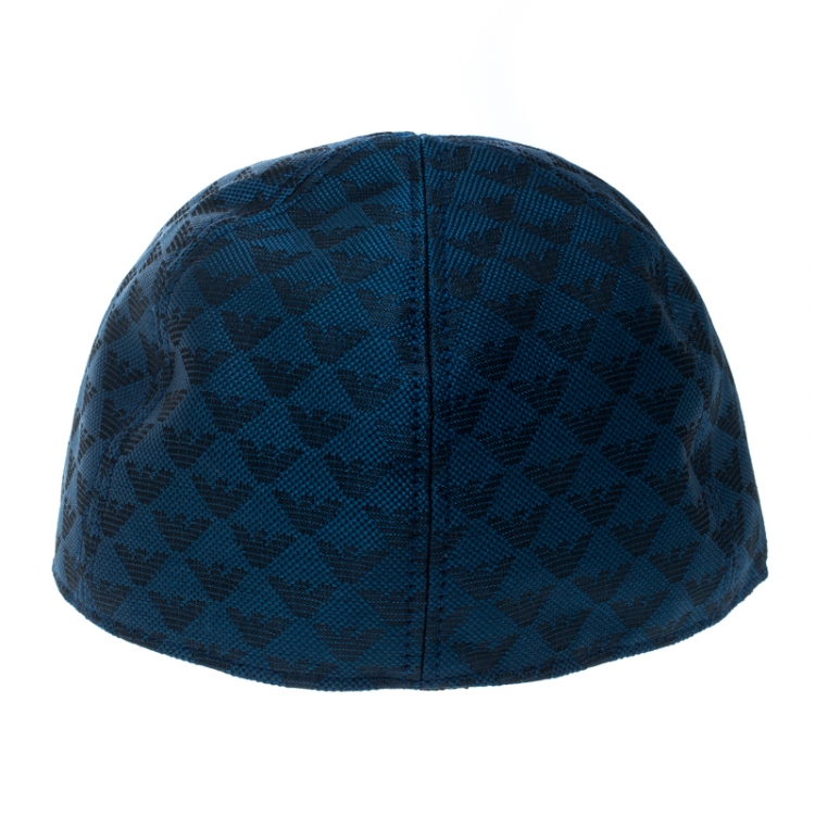 Pre Owned Emporio Armani Electric Blue Monogram Logo Embroidered Baseball Cap M