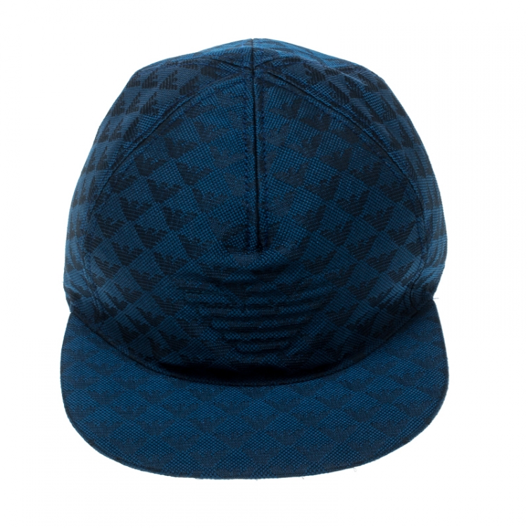 Pre Owned Emporio Armani Electric Blue Monogram Logo Embroidered Baseball Cap M