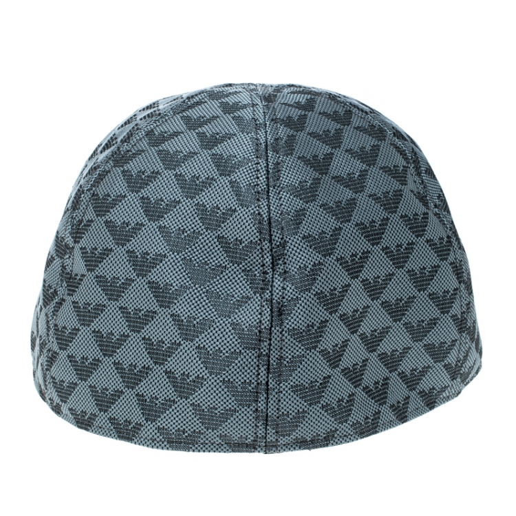 Pre Owned Emporio Armani Slate Grey Monogram Logo Embroidered Baseball Cap M