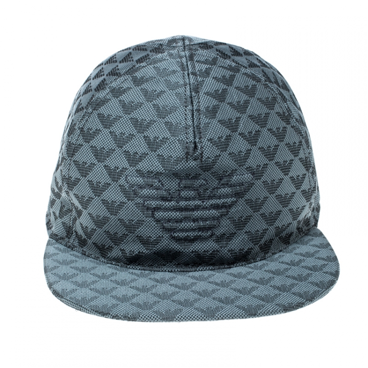 Pre Owned Emporio Armani Slate Grey Monogram Logo Embroidered Baseball Cap M