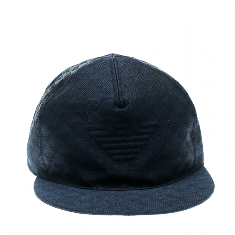 Pre Owned Emporio Armani Navy Blue Monogram Logo Embroidered Baseball Cap M