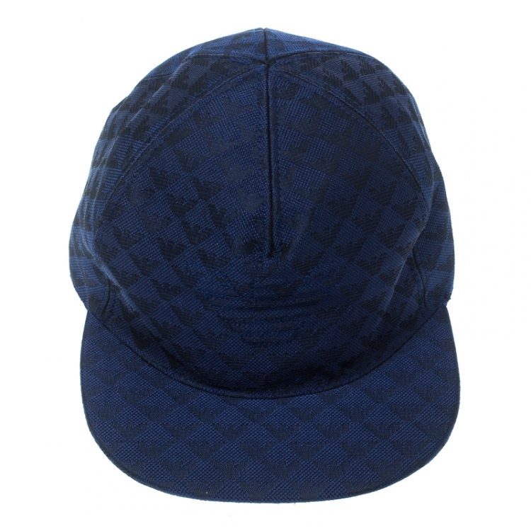 Pre Owned Emporio Armani Electric Blue Monogram Logo Embroidered Baseball Cap L
