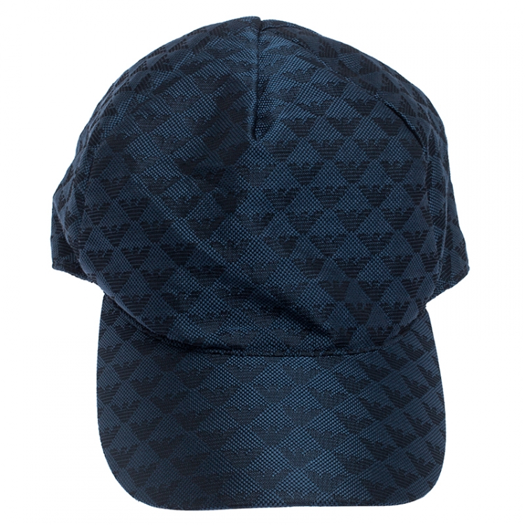 Pre Owned Emporio Armani Blue Pattern Logo Baseball Cap