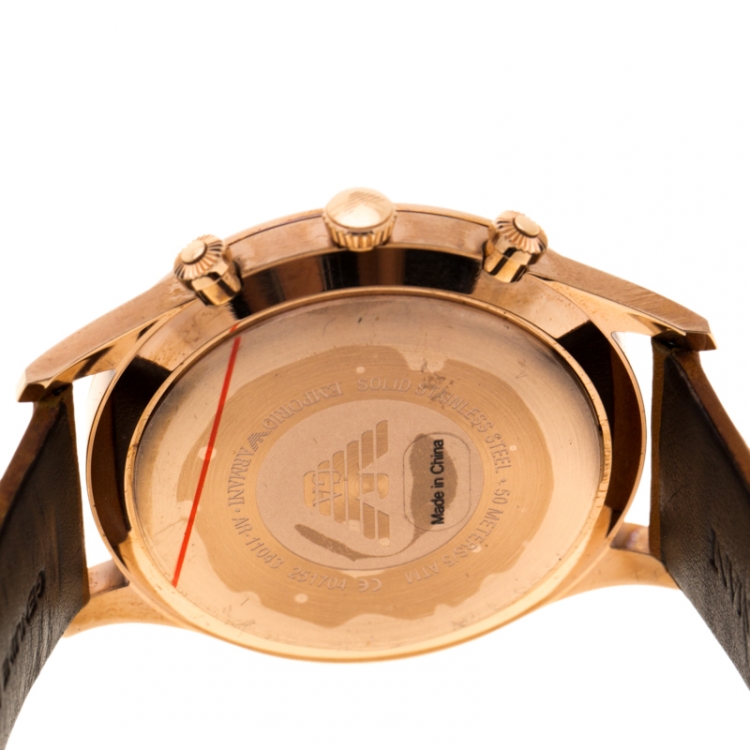 Pre Owned Emporio Armani  Silver Dial Rose Gold Plated Stainless Steel AR11043 Chronograph Men's Wristwatch 43 mm