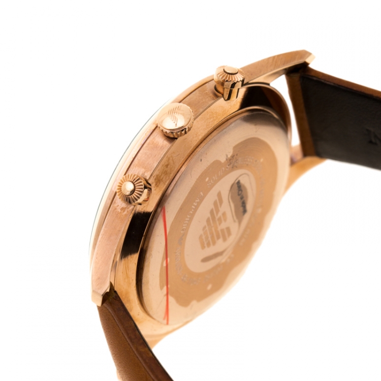 Pre Owned Emporio Armani  Silver Dial Rose Gold Plated Stainless Steel AR11043 Chronograph Men's Wristwatch 43 mm