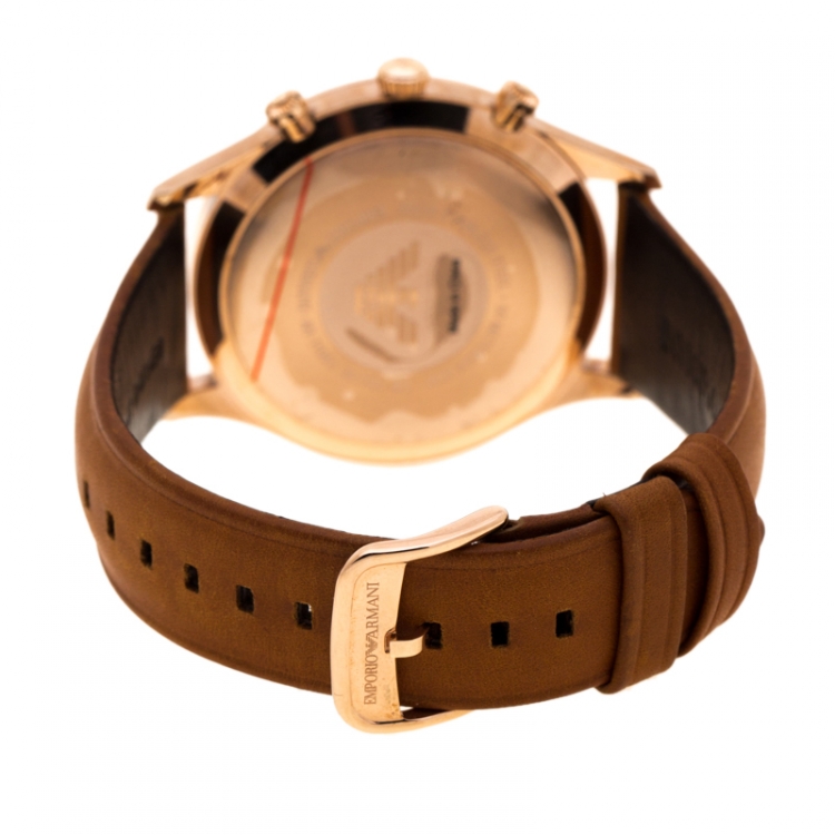 Pre Owned Emporio Armani  Silver Dial Rose Gold Plated Stainless Steel AR11043 Chronograph Men's Wristwatch 43 mm