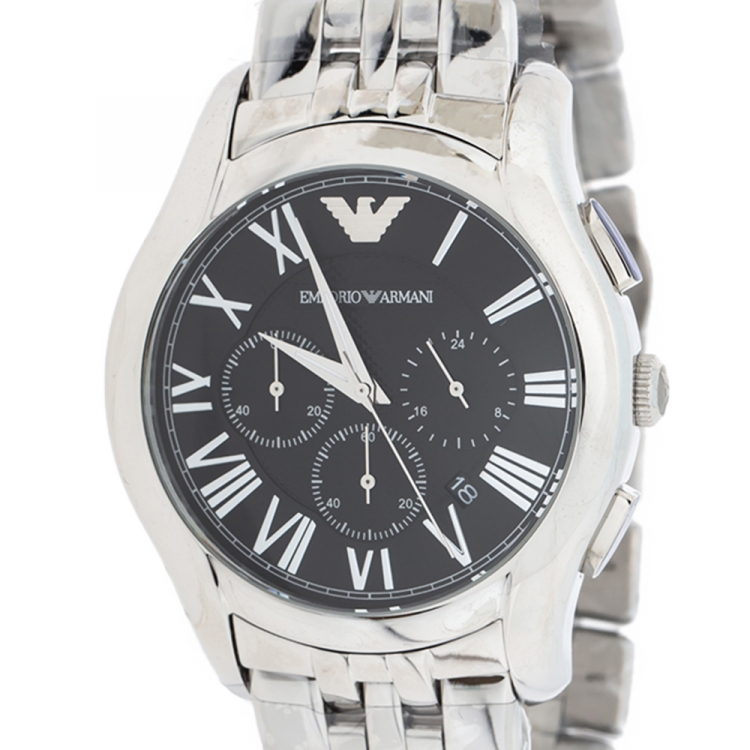 Pre Owned Emporio Armani Black Stainless Steel Classic Chronograph AR1786 Men's Wristwatch 44.50 mm