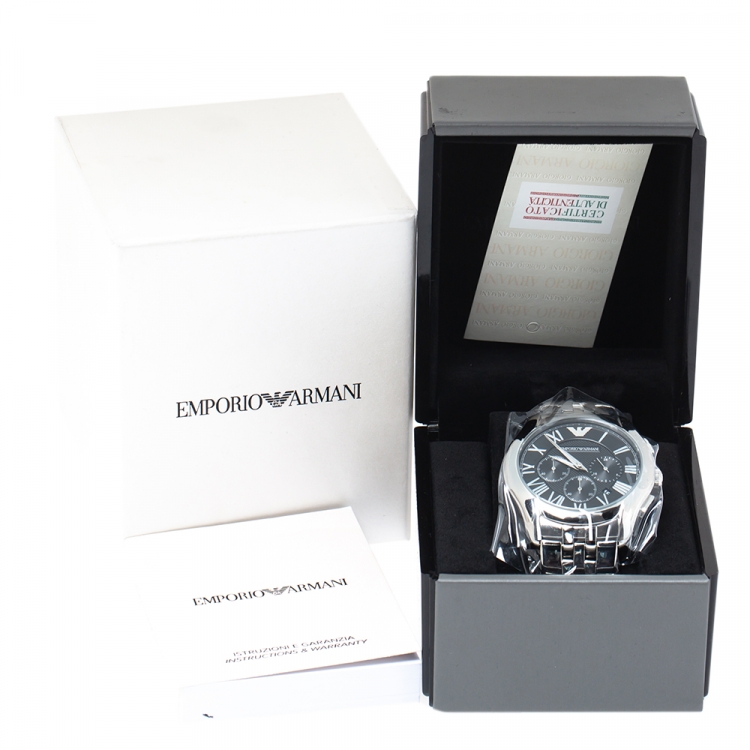 Pre Owned Emporio Armani Black Stainless Steel Classic Chronograph AR1786 Men's Wristwatch 44.50 mm