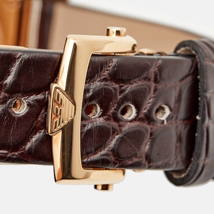 Pre Owned Emporio Armani Brown Gold Plated Stainless Steel Alligator Leather Classic ARS3355 Men's Wristwatch 45 mm
