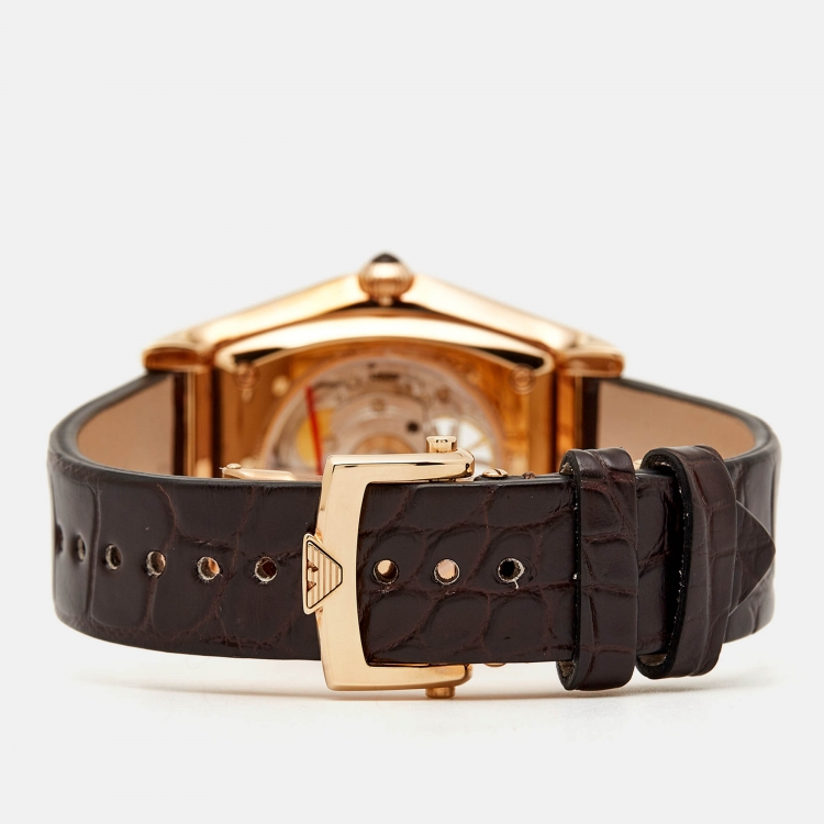 Pre Owned Emporio Armani Brown Gold Plated Stainless Steel Alligator Leather Classic ARS3355 Men's Wristwatch 45 mm