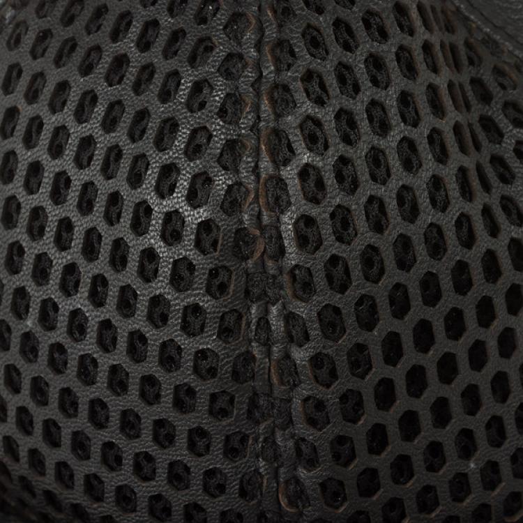 Pre Owned Emporio Armani Black Leather Cutout Baseball Cap Size M