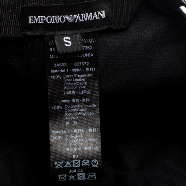 Pre Owned Emporio Armani Black Leather Cutout Baseball Cap Size S