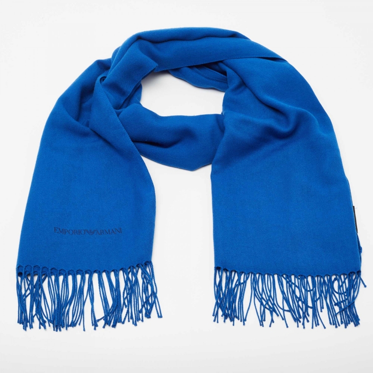 Pre Owned Emporio Armani Blue Fringed Stole