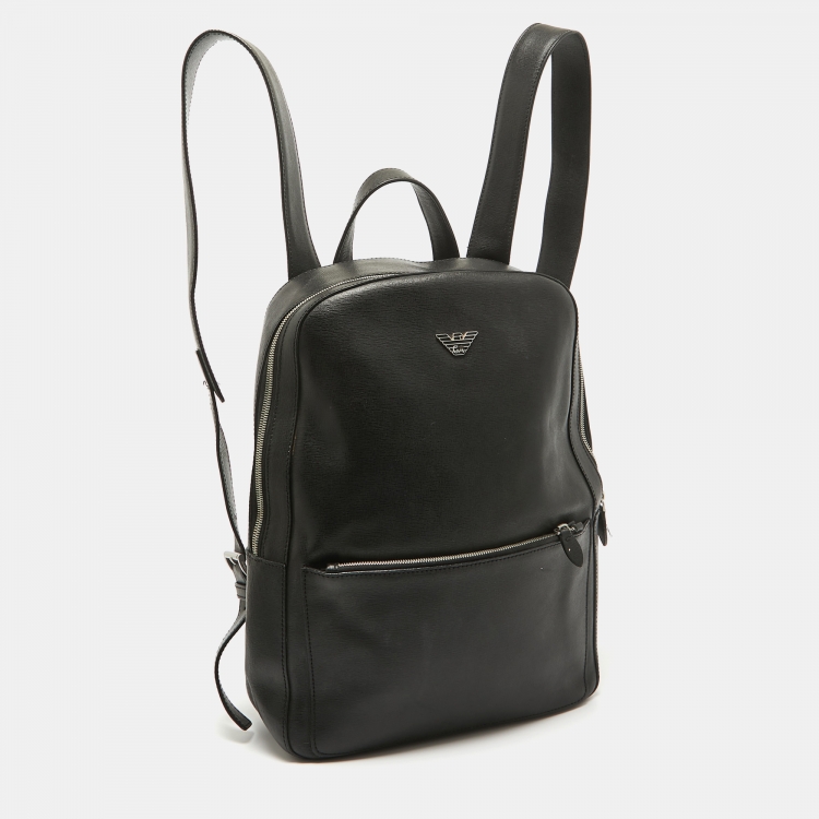 Pre Owned Emporio Armani Black Leather Backpack 