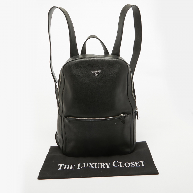 Pre Owned Emporio Armani Black Leather Backpack 