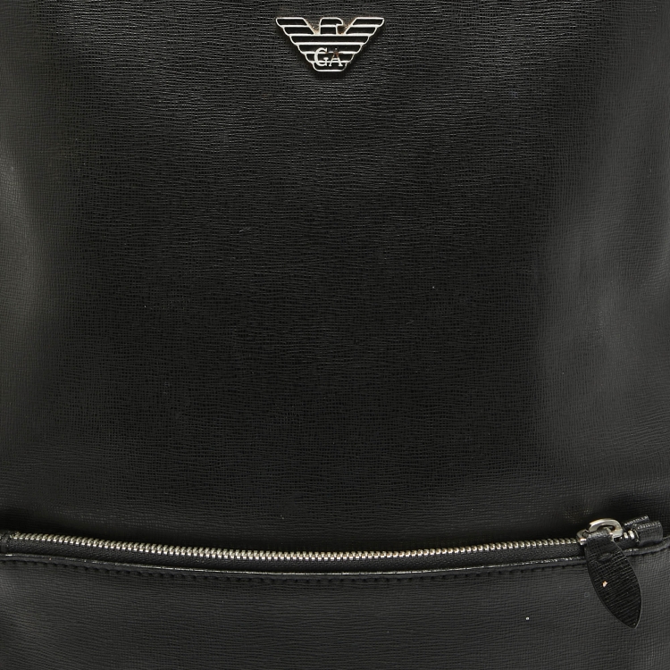 Pre Owned Emporio Armani Black Leather Backpack 