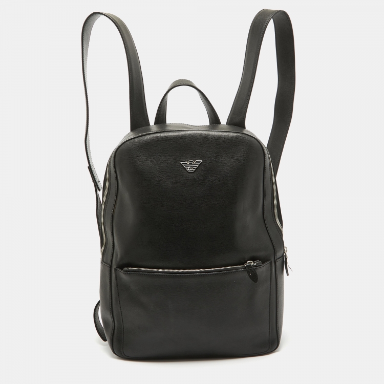 Pre Owned Emporio Armani Black Leather Backpack 