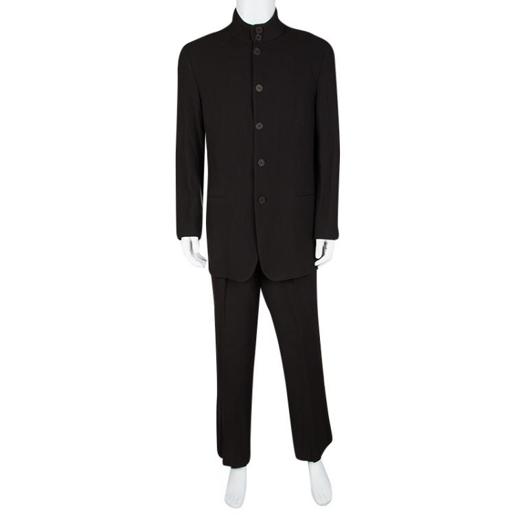 Pre Owned Emporio Armani Brown Textured Knit Regular Fit Suit XXXL