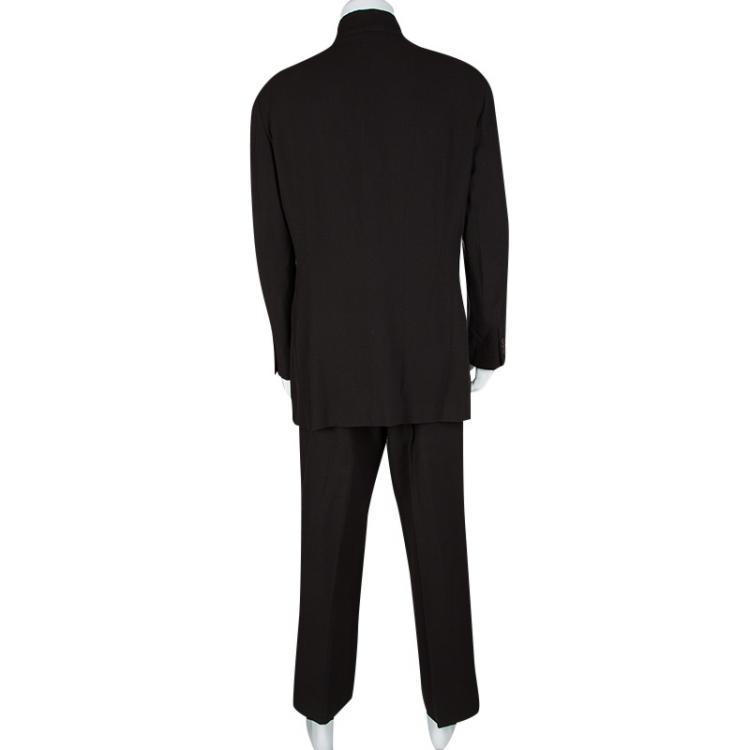 Pre Owned Emporio Armani Brown Textured Knit Regular Fit Suit XXXL
