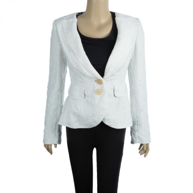 Pre Owned Emporio Armani White Floral Textured Jacket S