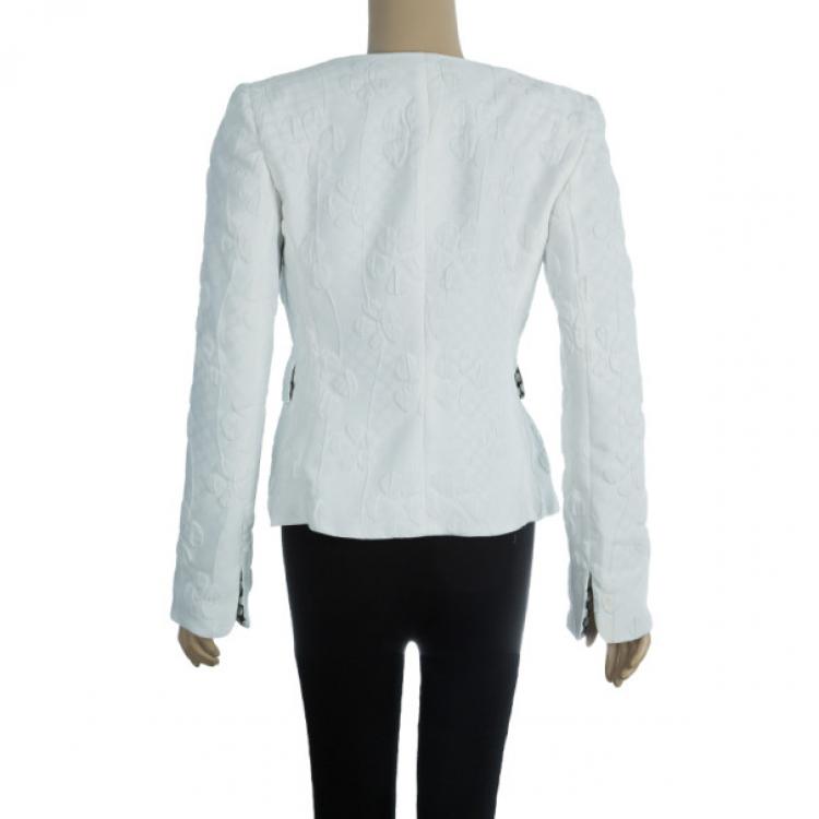 Pre Owned Emporio Armani White Floral Textured Jacket S