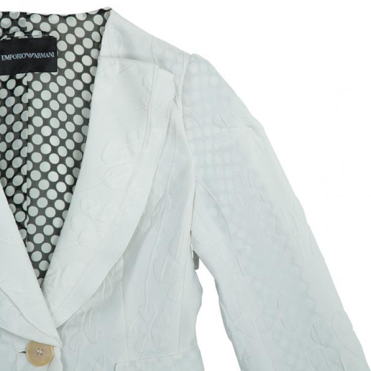 Pre Owned Emporio Armani White Floral Textured Jacket S