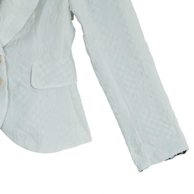 Pre Owned Emporio Armani White Floral Textured Jacket S