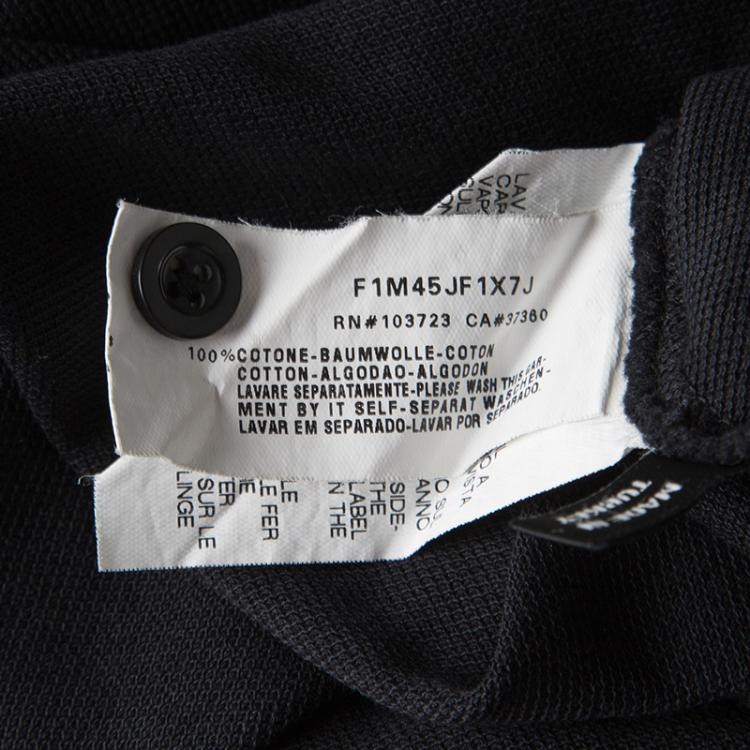 Pre Owned Emporio Armani Black Honeycomb Knit Asymmetric Detail Printed Polo T-Shirt L