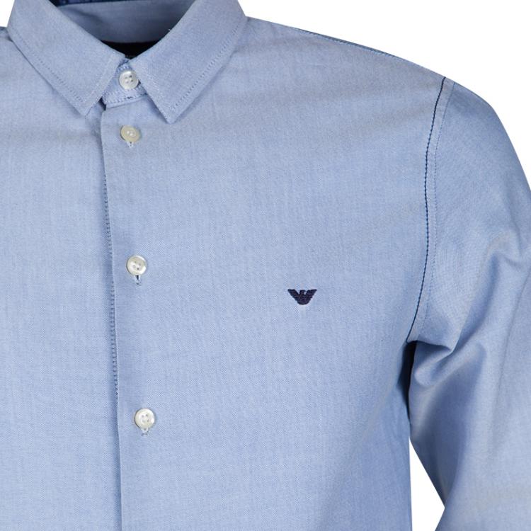 مملوكة مسبقًا Emporio Armani Blue Contrast Stitch Detail Long Sleeve Button Front Shirt M