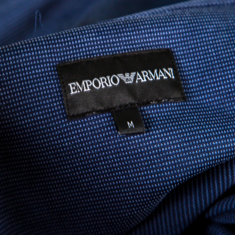 Pre Owned Emporio Armani Navy Blue Jacquard Knit Long Sleeve Shirt M