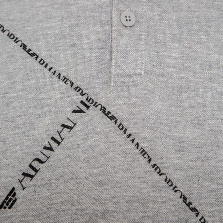 مملوكة مسبقًا Emporio Armani Grey Honeycomb Knit Logo Printed Polo T-Shirt L