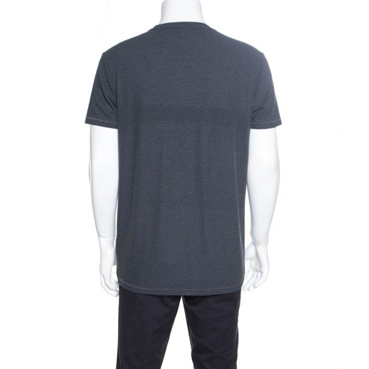 Pre Owned Emporio Armani Grey Textured Knit Short Sleeve T-Shirt XXL