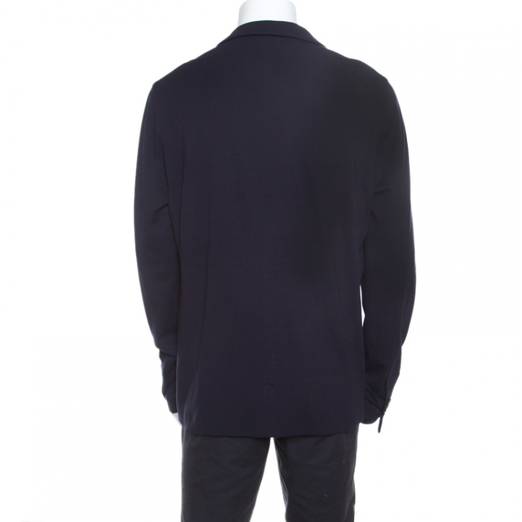 Pre Owned Emporio Armani Navy Blue Jersey Double Breasted Blazer XXL