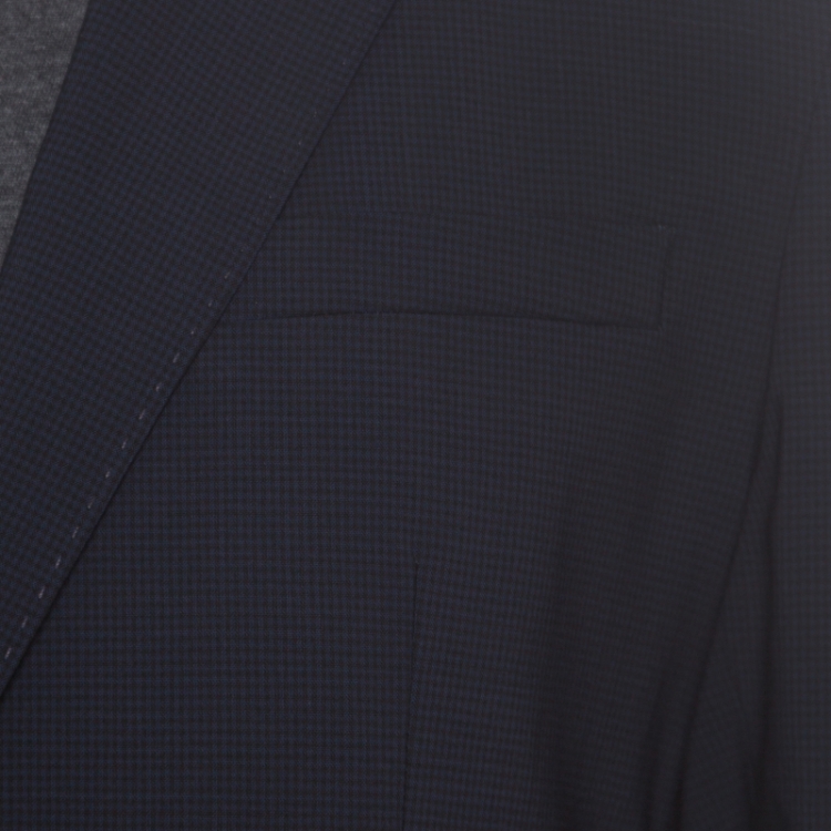 Pre Owned Emporio Armani Navy Blue Gingham Checked Wool Tailored Blazer L