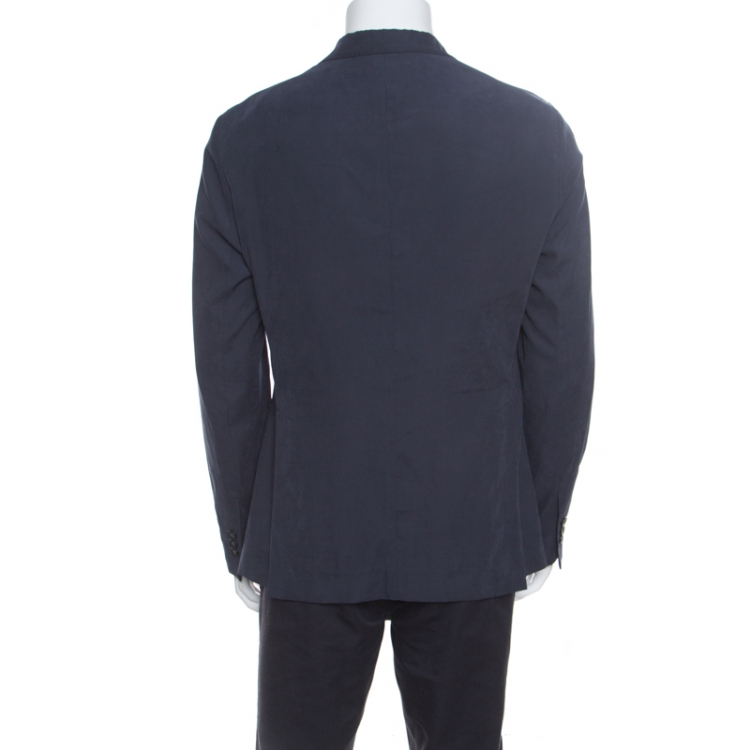 مملوكة مسبقًا Emporio Armani Prussian Blue Suede Effect Two Button Blazer L