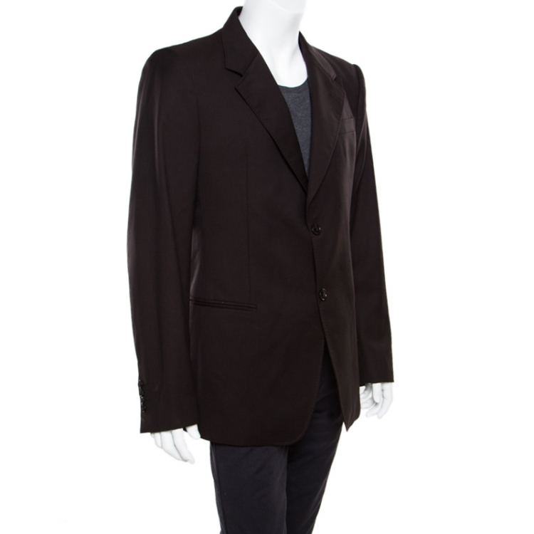 Pre Owned Emporio Armani Brown Pinstriped Wool Josh Line Tailored Blazer 3XL
