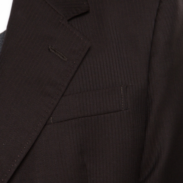 Pre Owned Emporio Armani Brown Pinstriped Wool Josh Line Tailored Blazer 3XL
