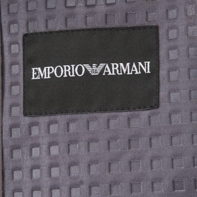 مملوكة مسبقًا Emporio Armani Grey Cube Pattern Jacquard Zip Front Bomber Jacket XL